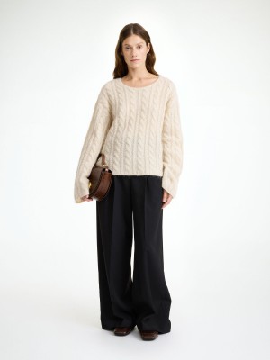 Oyster Gray By Malene Birger Cierra Cable-knit Sweater Knitwear | AU_BB80020