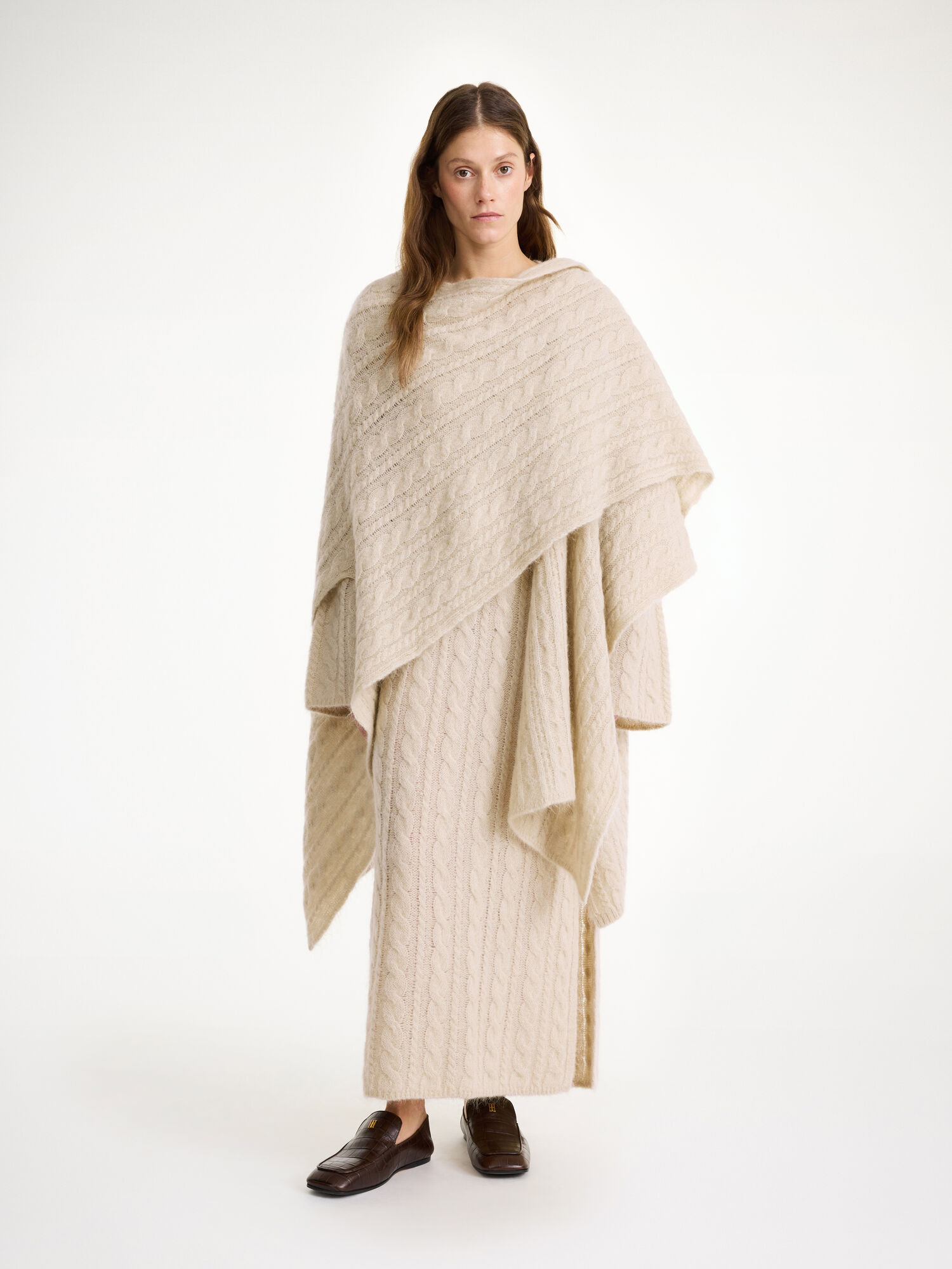 Oyster Gray By Malene Birger Kassillas Wool-blend Poncho Knitwear | AU_BB96483